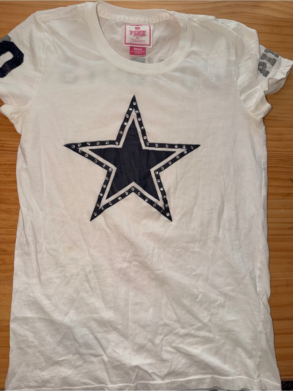 PINK Victoria's Secret White Short-Sleeve Tee with Black Star and Studs